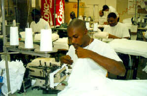Inmate works in sewing plant