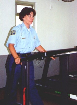 Correctional Officer Jamie Buffkin gets in some valuable minutes on a treadmill.