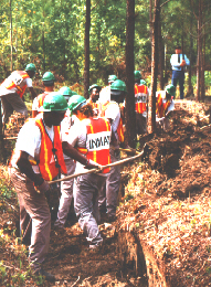 Inmates dig out ditch to drain highway