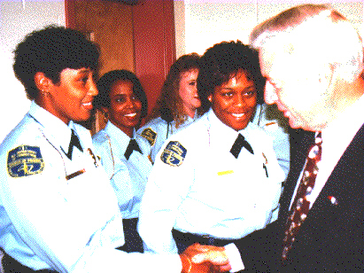 Gov. Hunt greets Craven Correctional Institution officers.