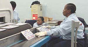 Inmate at work in tag plant