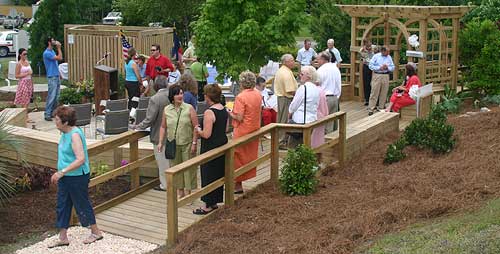 Decking, benches and arbor